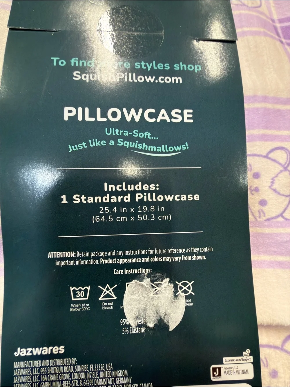 SquishPillow by Squishmallows Supersoft Pillowcase – Purple Plaid New In package